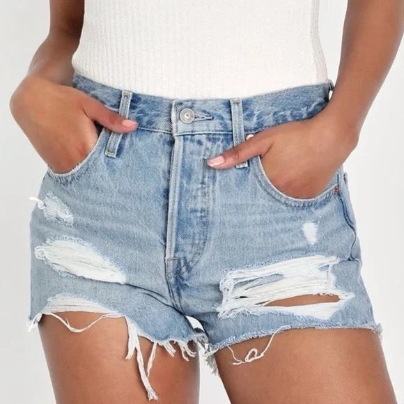 Levi’s 501 Distressed Button Fly Cutoff Shorts size 25W - Picture 1 of 9